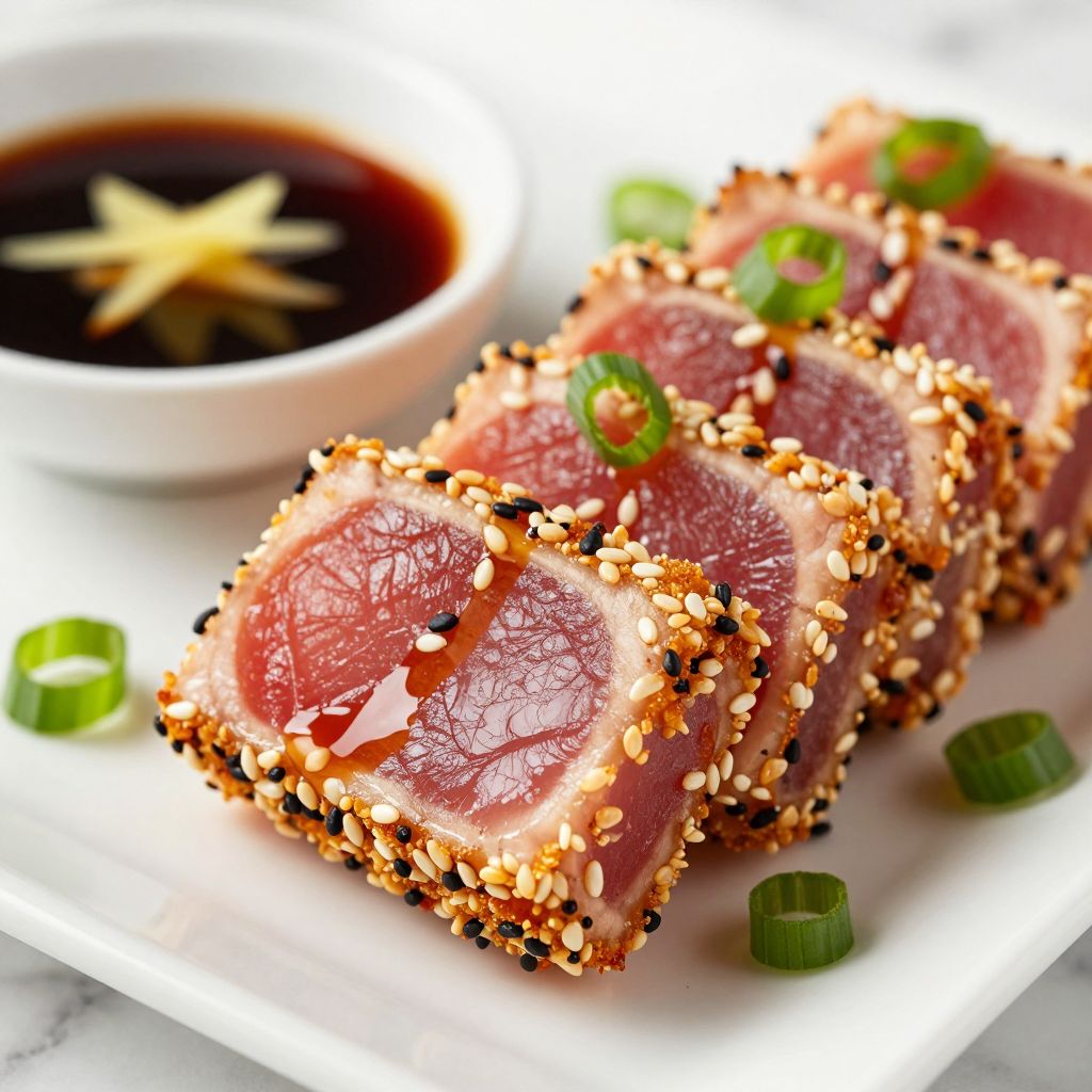 Seared ahi tuna plated
