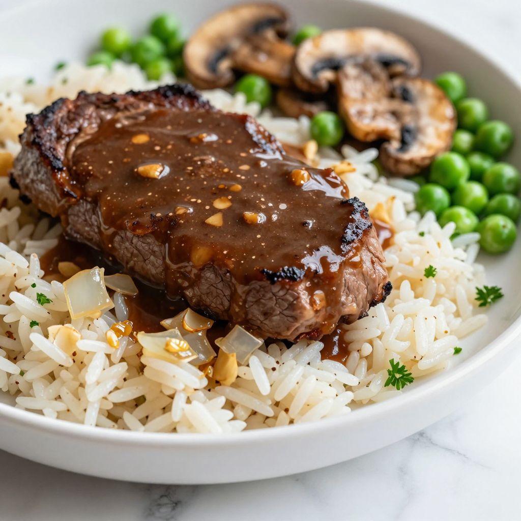 Beef tips and rice step-by-step