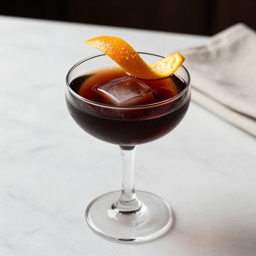 Black Manhattan served in a glass