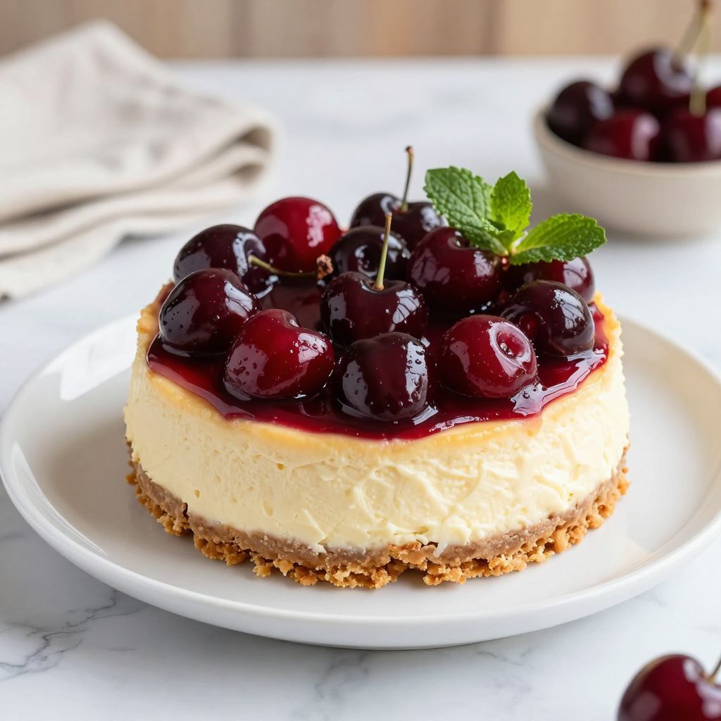 Slice of cherry cheesecake