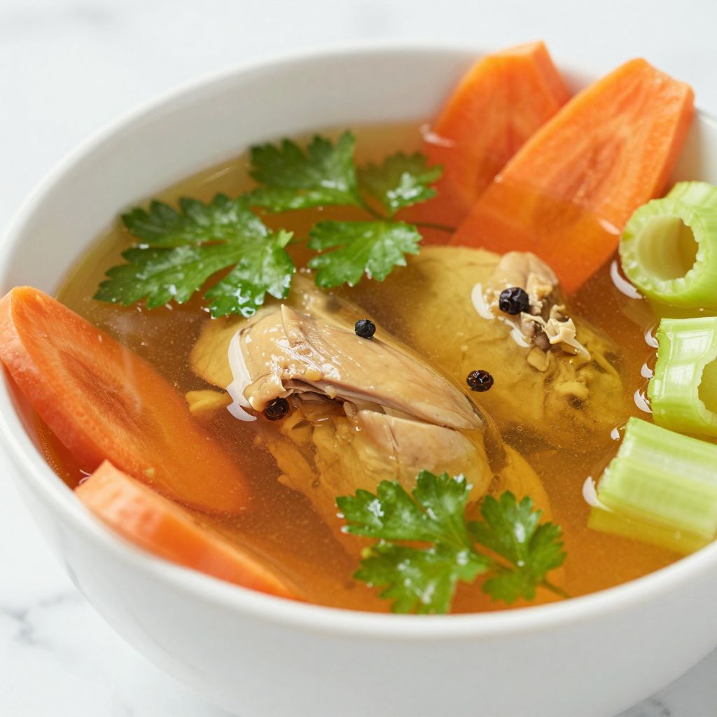 Chicken stock in pot