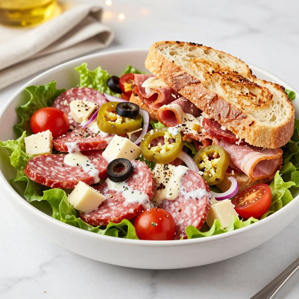 Chopped Italian sandwich ingredients tossed with dressing