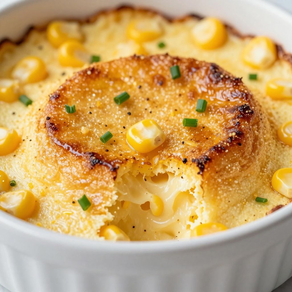 Corn souffle in a baking dish