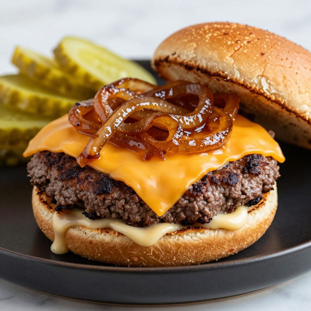 Crack burger in skillet