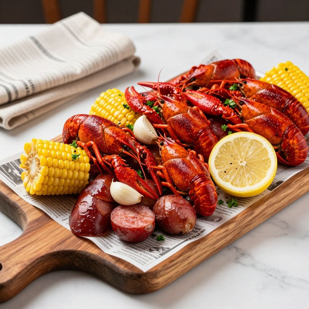 Traditional crawfish boil spread