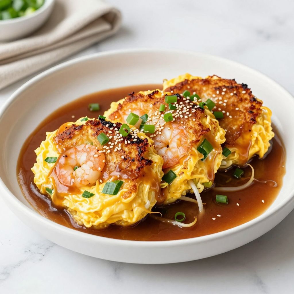 Plated Egg Foo Young with gravy