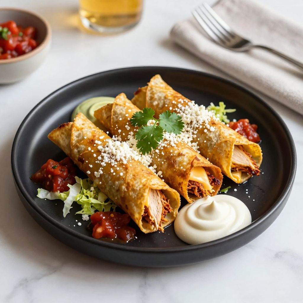 Flautas served with toppings