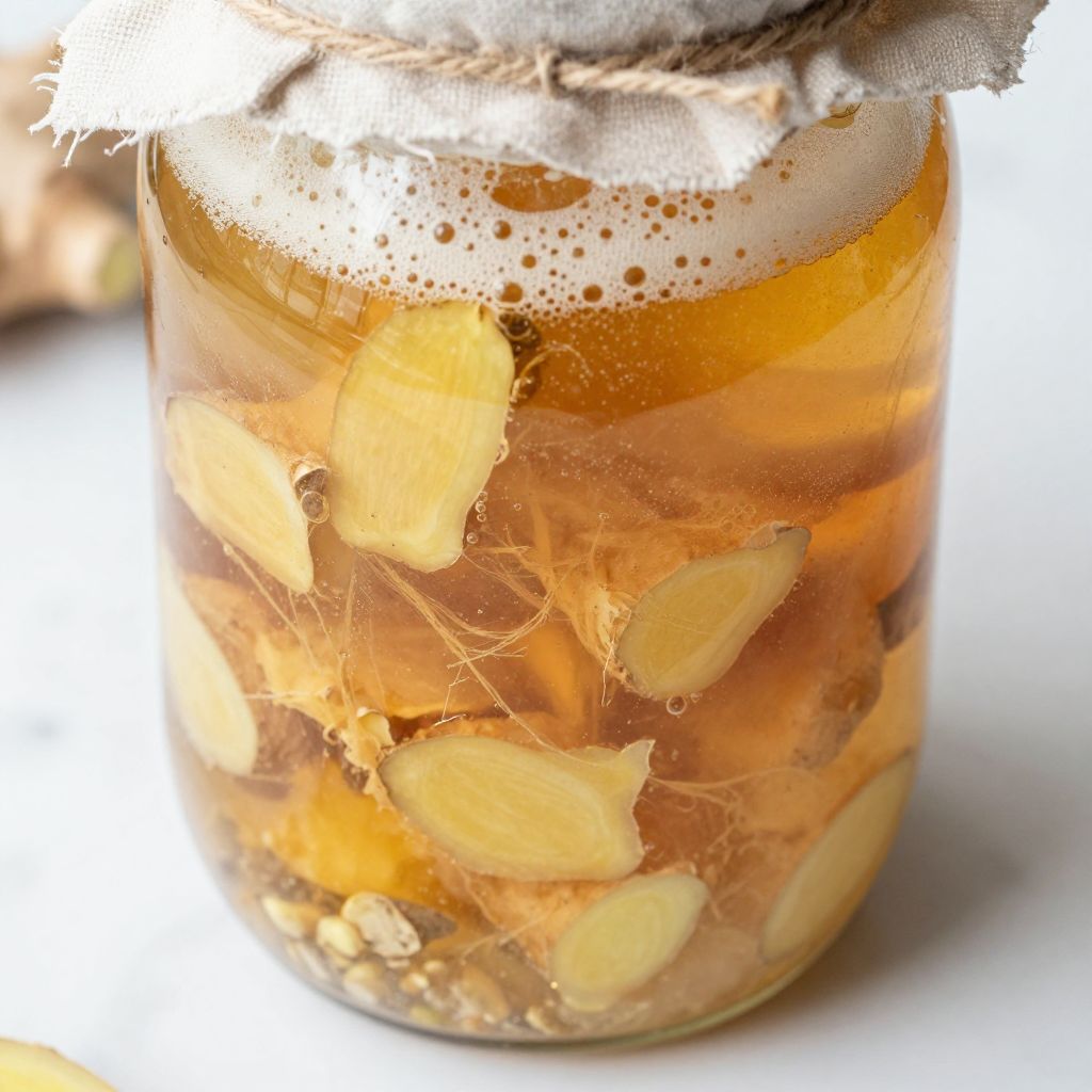 Ginger bug fermentation in a jar