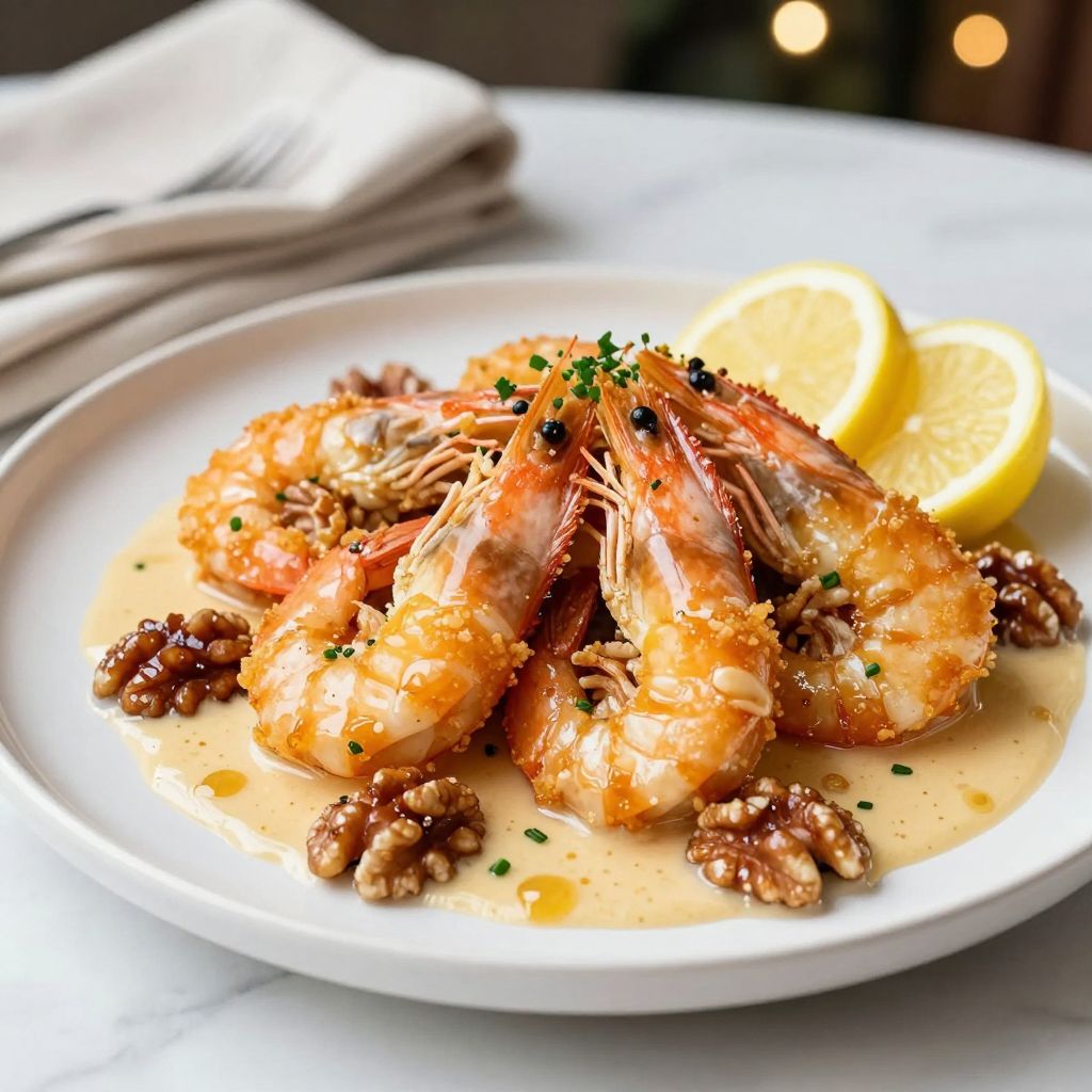 Honey walnut shrimp served