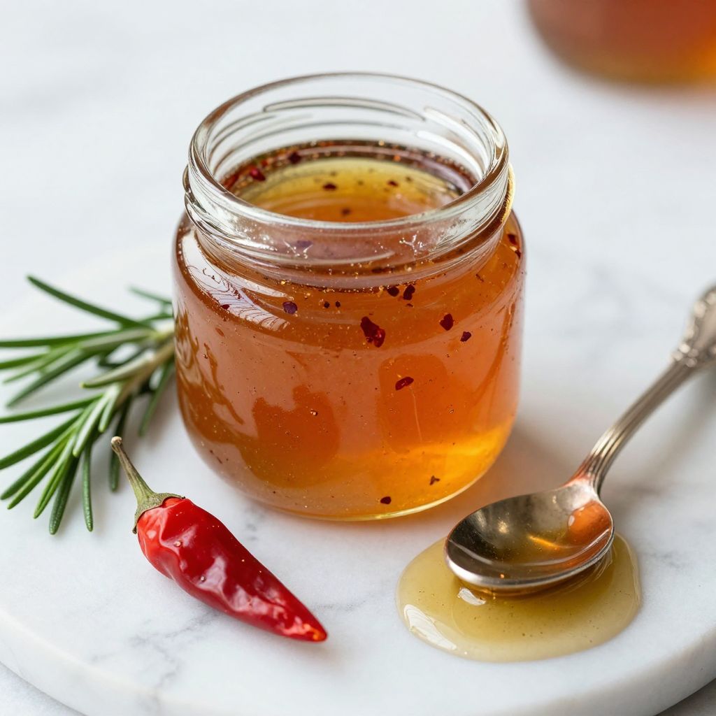 Hot honey in saucepan with peppers