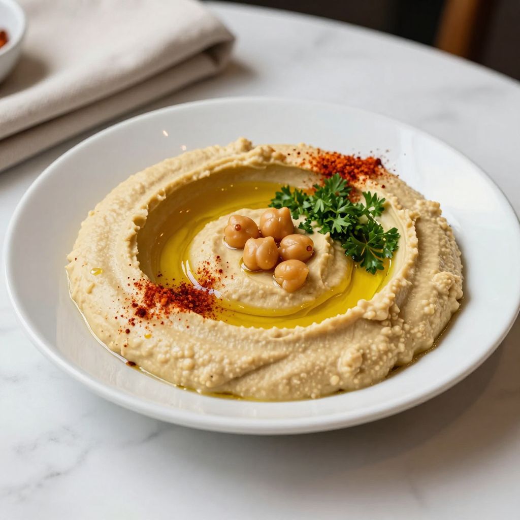 Creamy hummus without tahini in a bowl