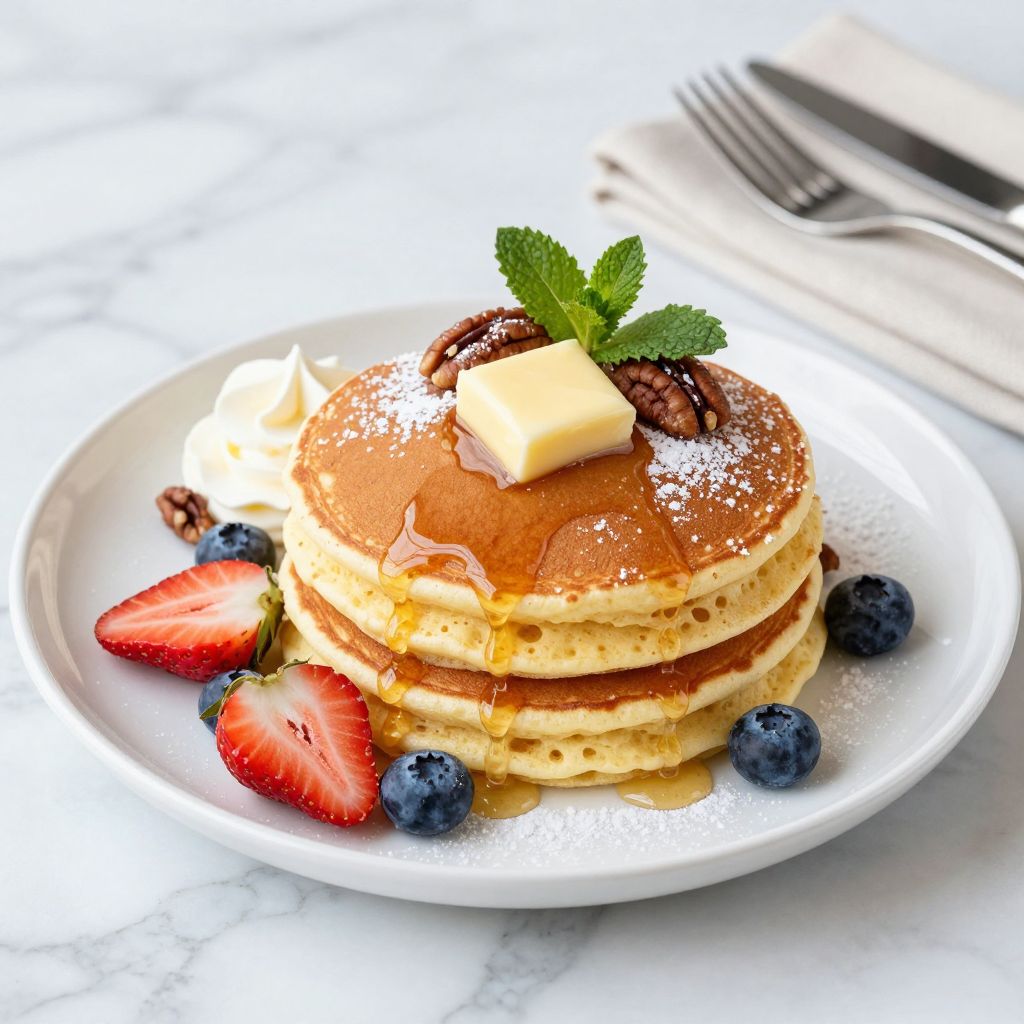 Stack of IHOP pancakes with syrup