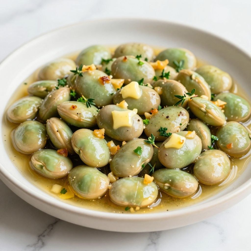 Buttery garlic lima beans in a skillet