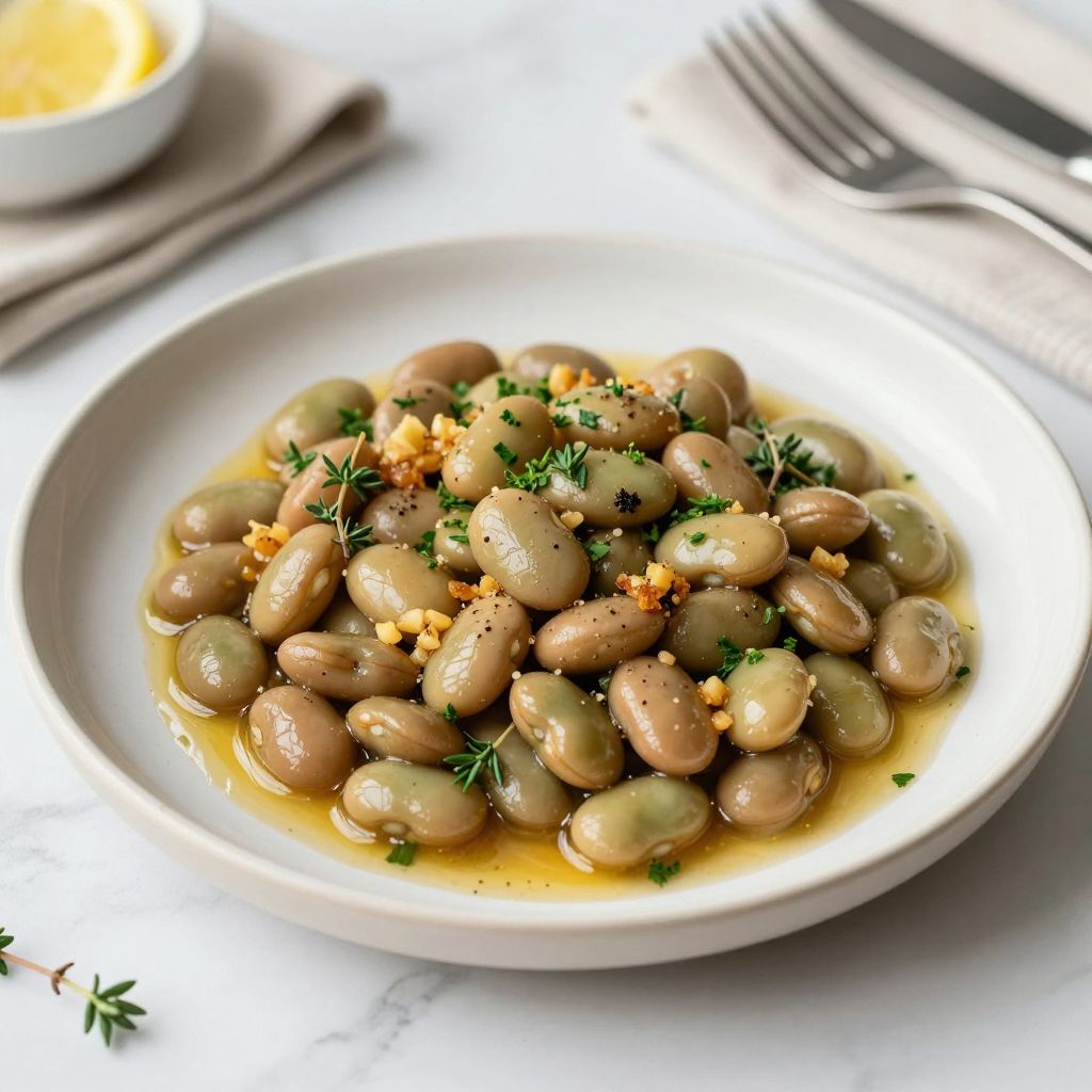 Buttery garlic lima beans served as a side dish