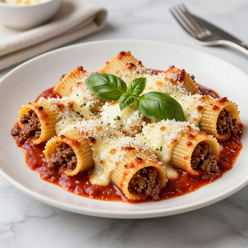 Baked manicotti with meat