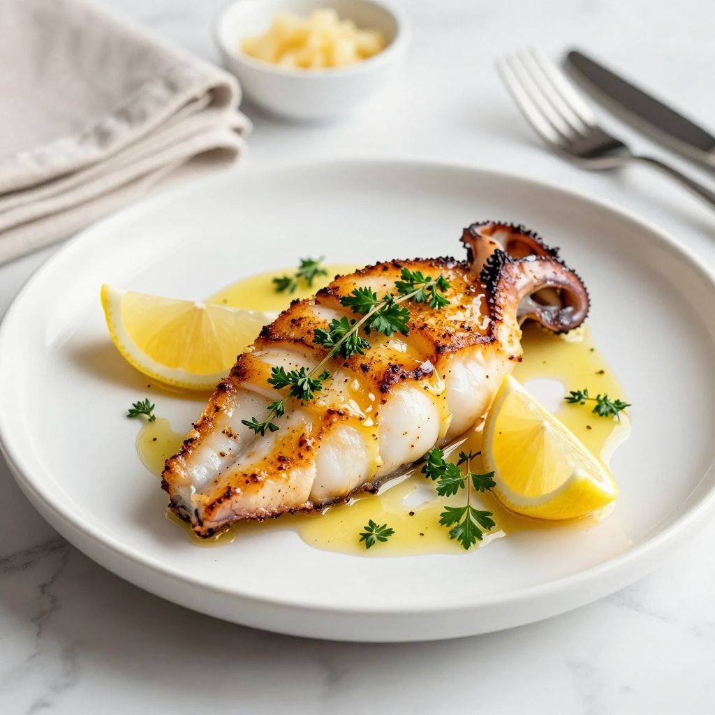 Pan-seared monkfish with garlic butter