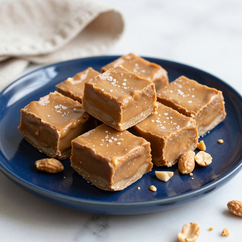 Plate of peanut butter fudge squares ready to serve