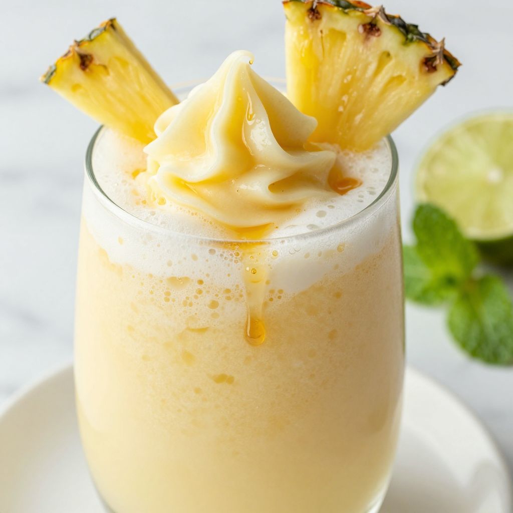 Pouring pineapple smoothie into glasses