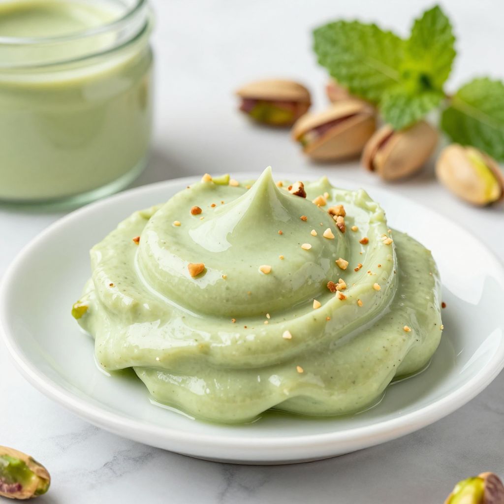 Homemade pistachio cream in a jar