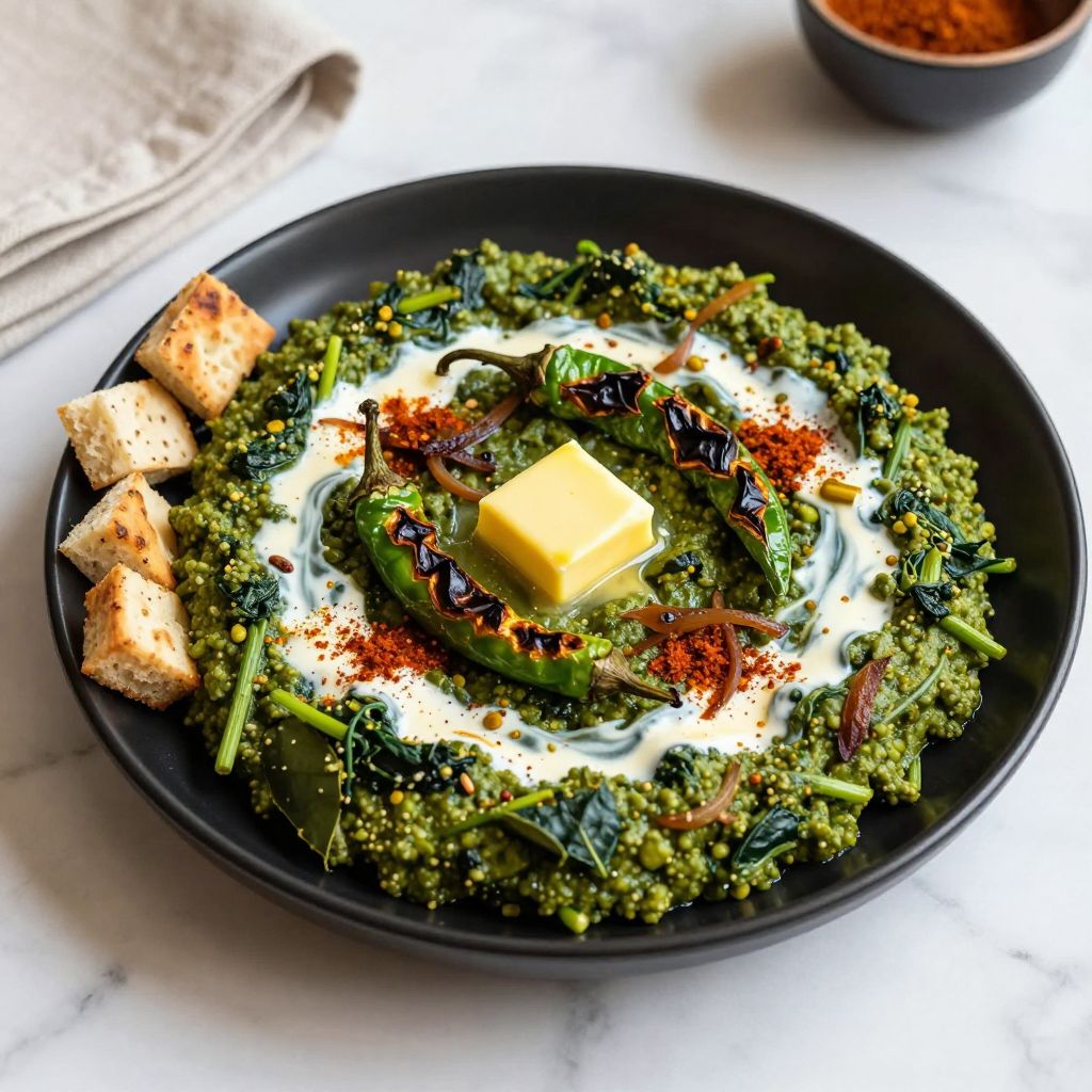 Serving saag with naan