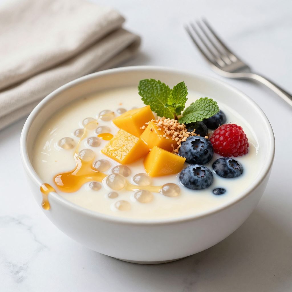 Served creamy sago pudding
