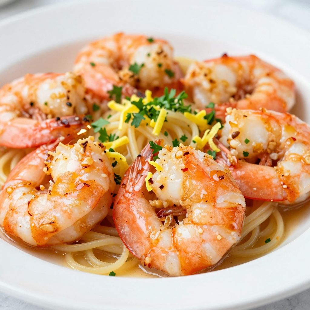 Shrimp scampi without wine in a skillet