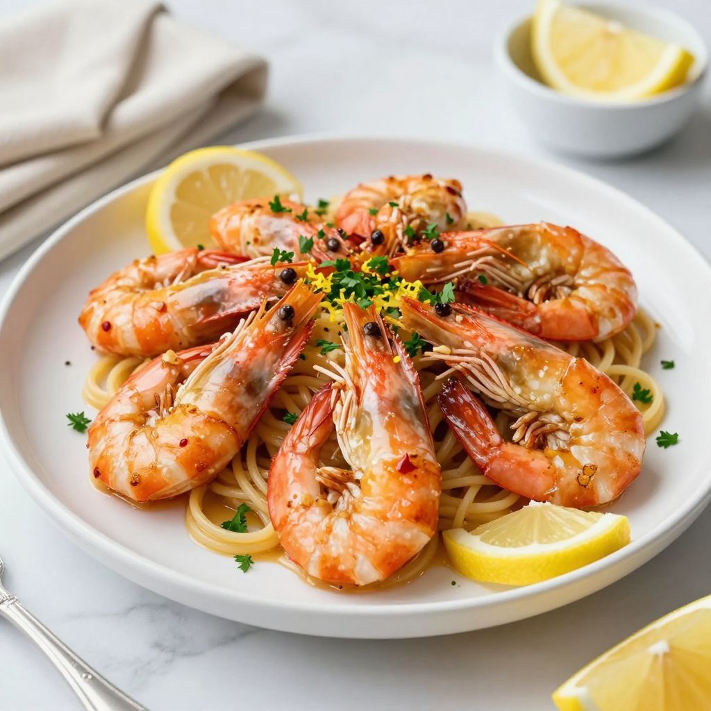 Plated shrimp scampi without wine