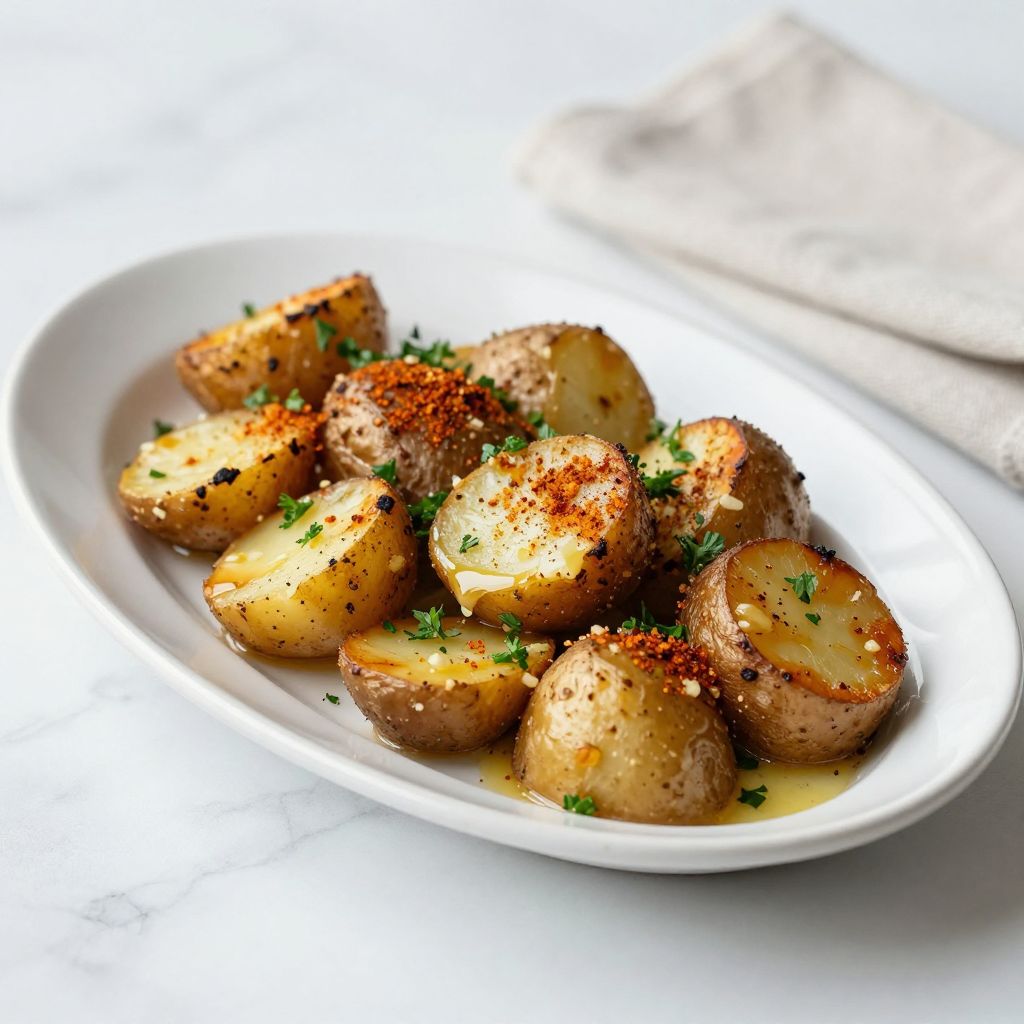 Swamp potatoes served with garlic butter