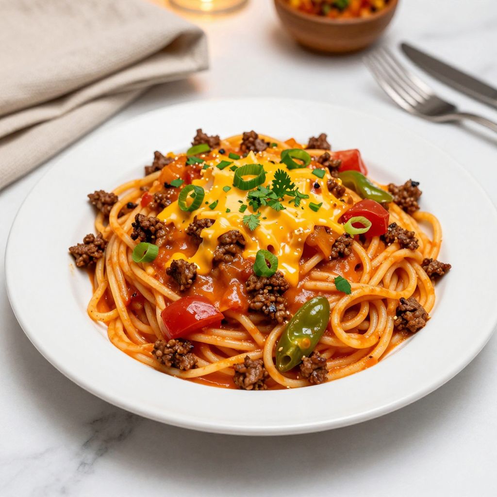 Taco spaghetti in skillet