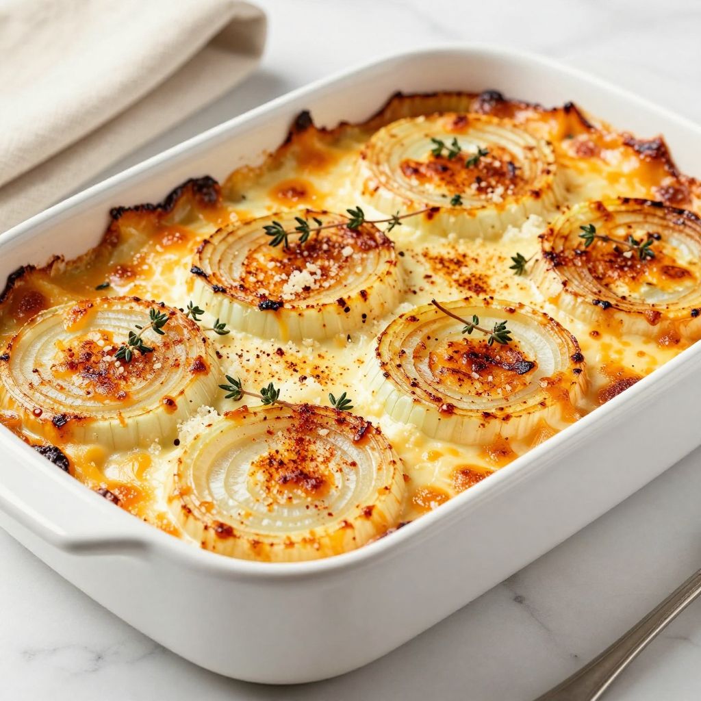 Baked Tennessee onions in a casserole dish