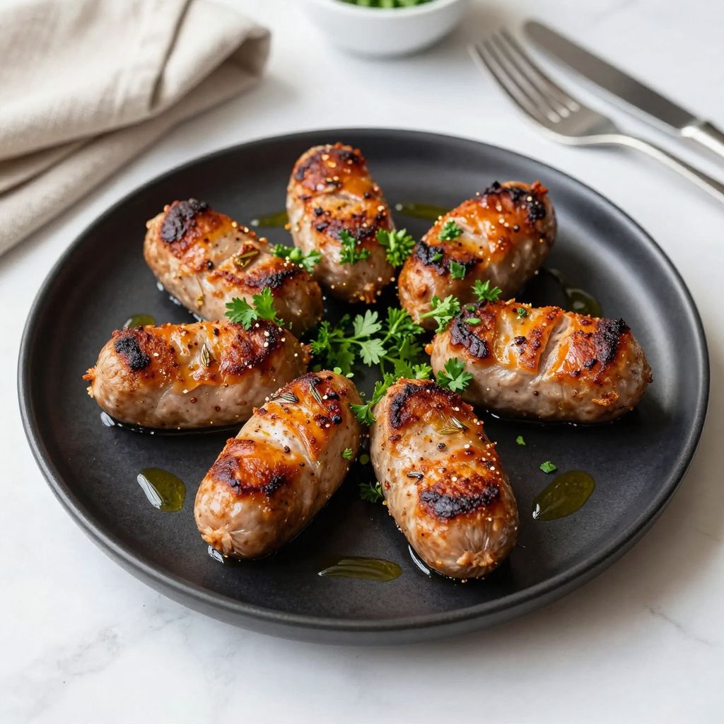 Cooked turkey sausage patties served on a plate