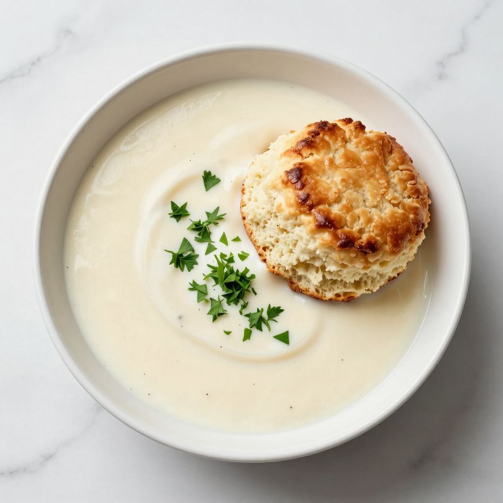 White gravy over biscuits